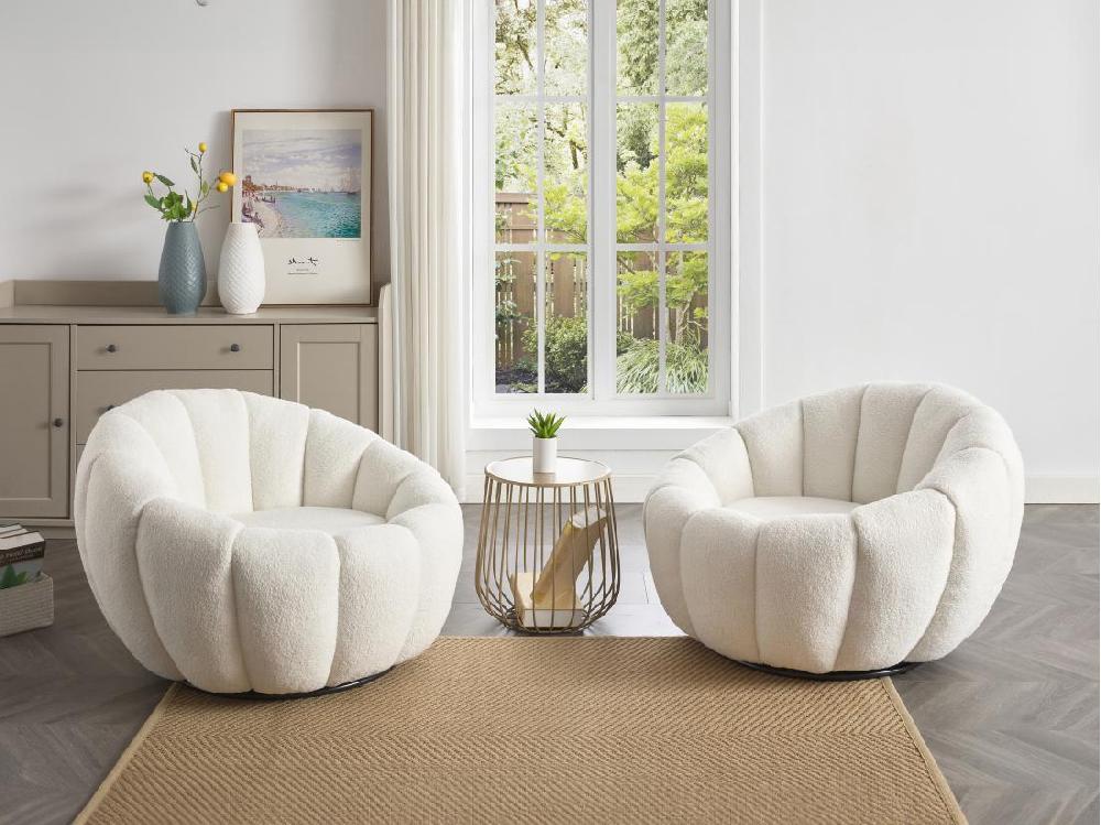 vente unique Fauteuil coquillage pivotant en tissu bouclette blanc COSSATO