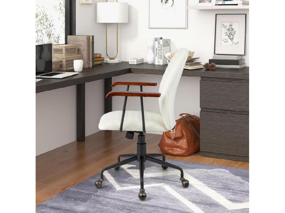 Vente Unique Fauteuil De Bureau à Roulette En Velours Chaise Pivotante Réglable Style Vintage Elégant Accoudoirs En Bois De Caoutchouc (Beige)