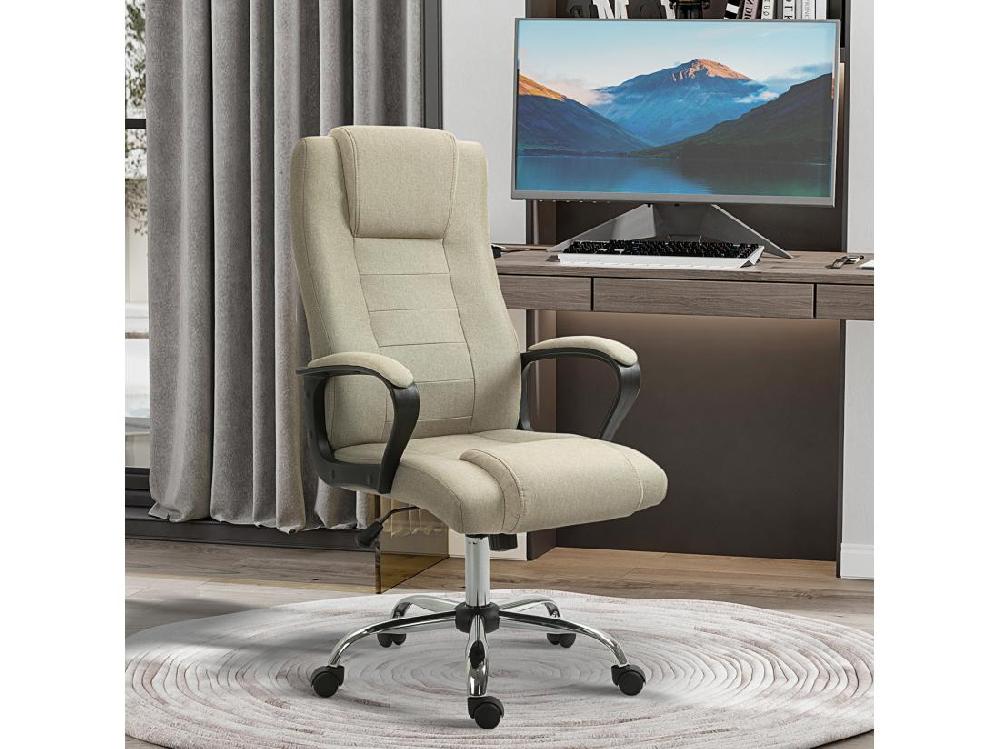Vente Unique Fauteuil De Bureau à Roulettes Chaise Manager Ergonomique Pivotante Hauteur Réglable Lin Beige