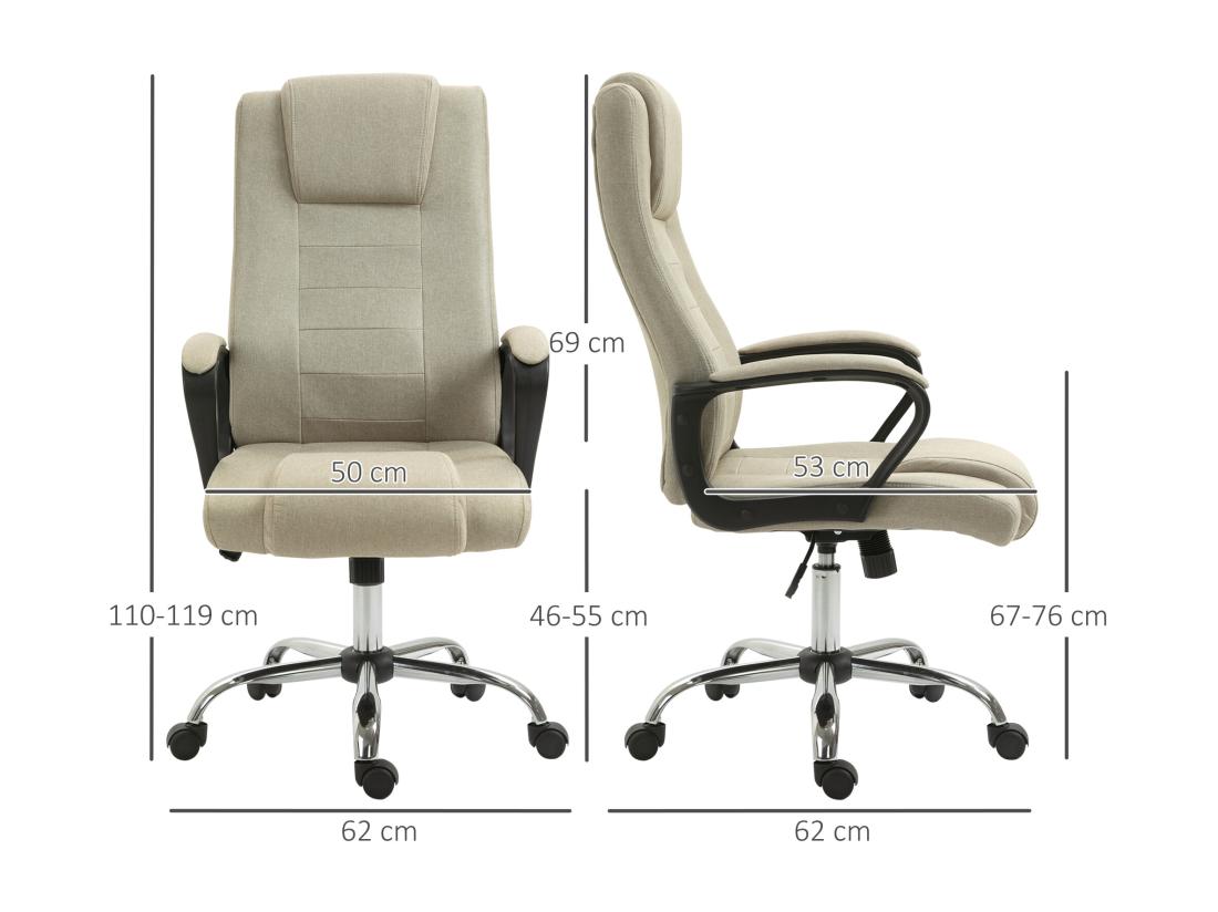 vente unique Fauteuil de bureau à roulettes chaise manager ergonomique pivotante hauteur réglable lin beige