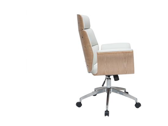 Vente Unique Fauteuil De Bureau à Roulettes Design Blanc Bois Clair Et Acier Chromé ELON