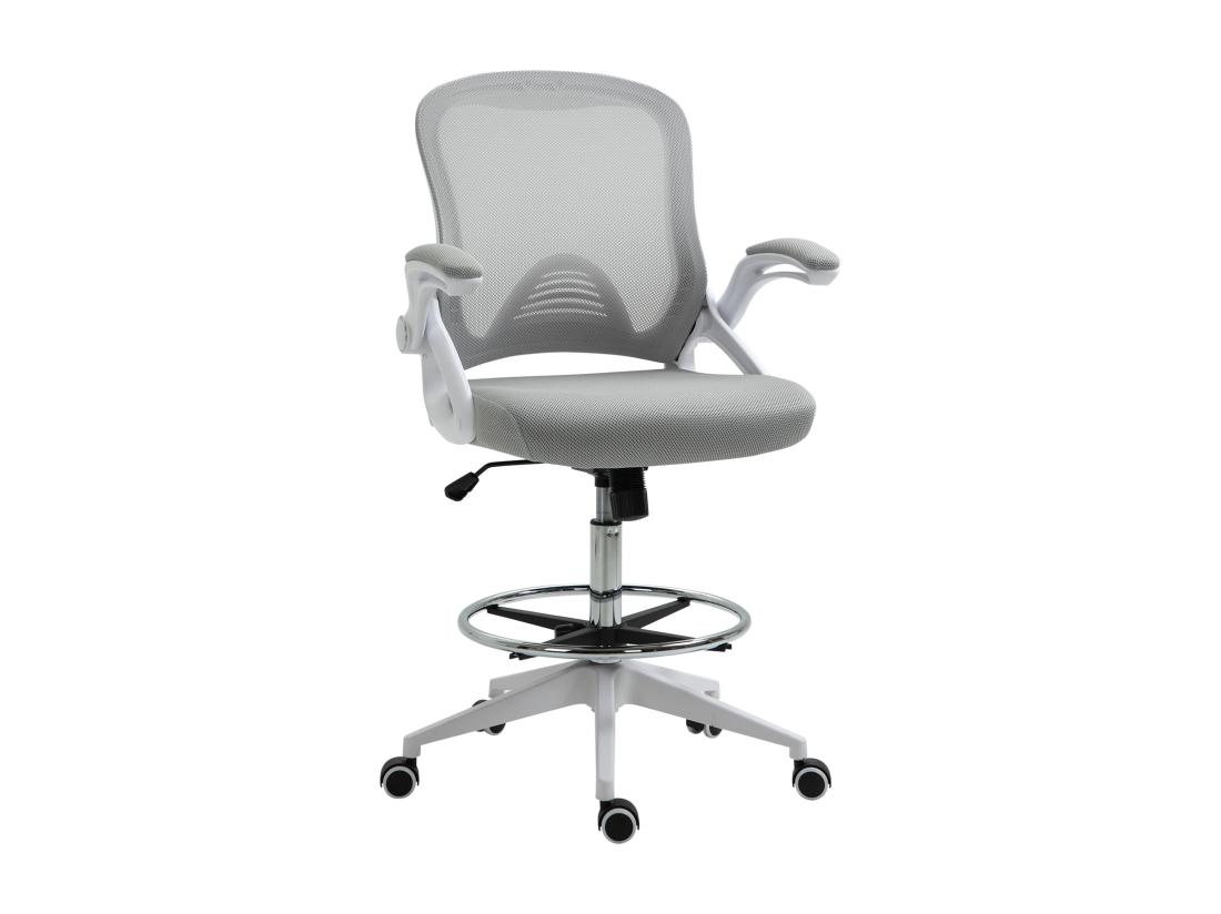 vente unique Fauteuil de bureau chaise de bureau assise haute réglable dim. 64L x 60l x 106-126H cm pivotant 360° maille respirante gris