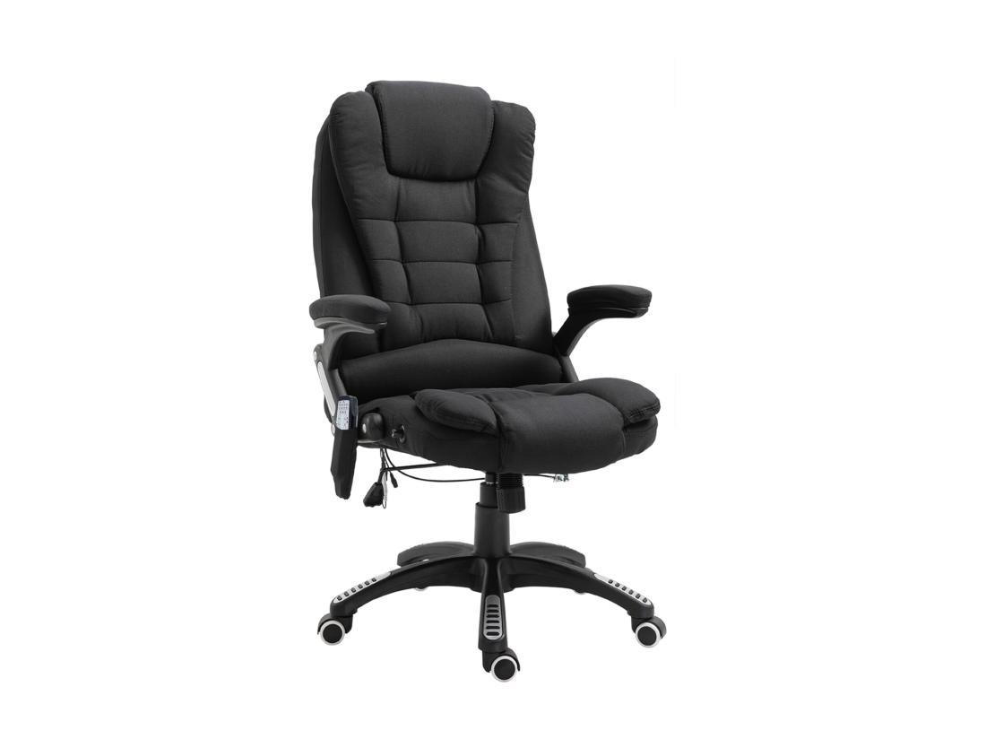 Vente Unique Fauteuil De Bureau Direction Massant Chauffant Hauteur Réglable Dossier Inclinable Toile De Lin Noir