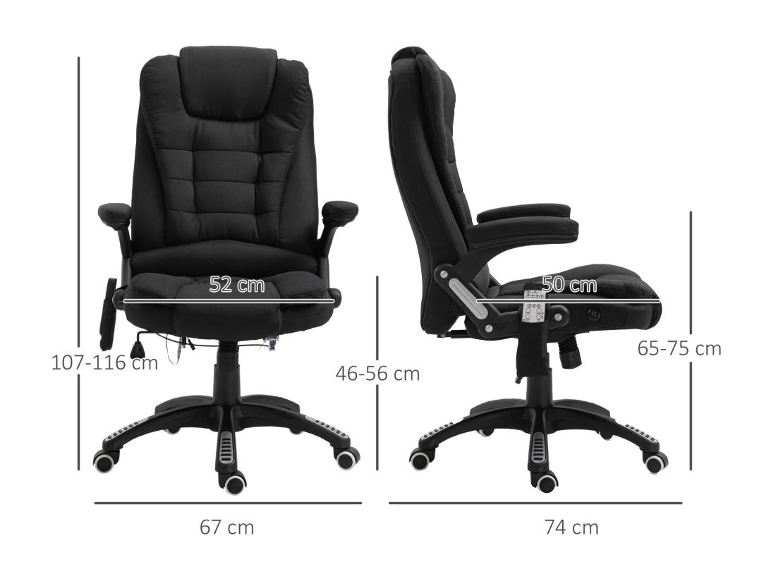 Vente Unique Fauteuil De Bureau Direction Massant Chauffant Hauteur Réglable Dossier Inclinable Toile De Lin Noir