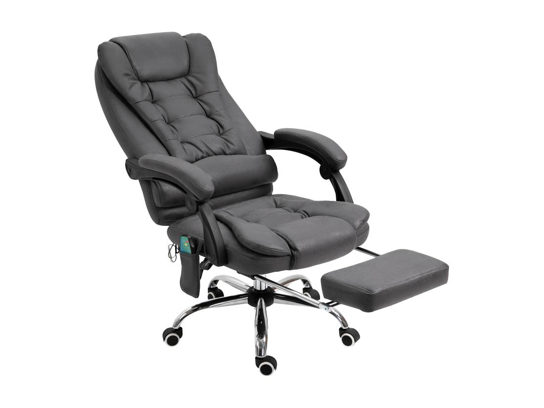 Vente Unique Fauteuil De Bureau Direction Massant Chauffant Hauteur Réglable Dossier Inclinable Tissu Gris