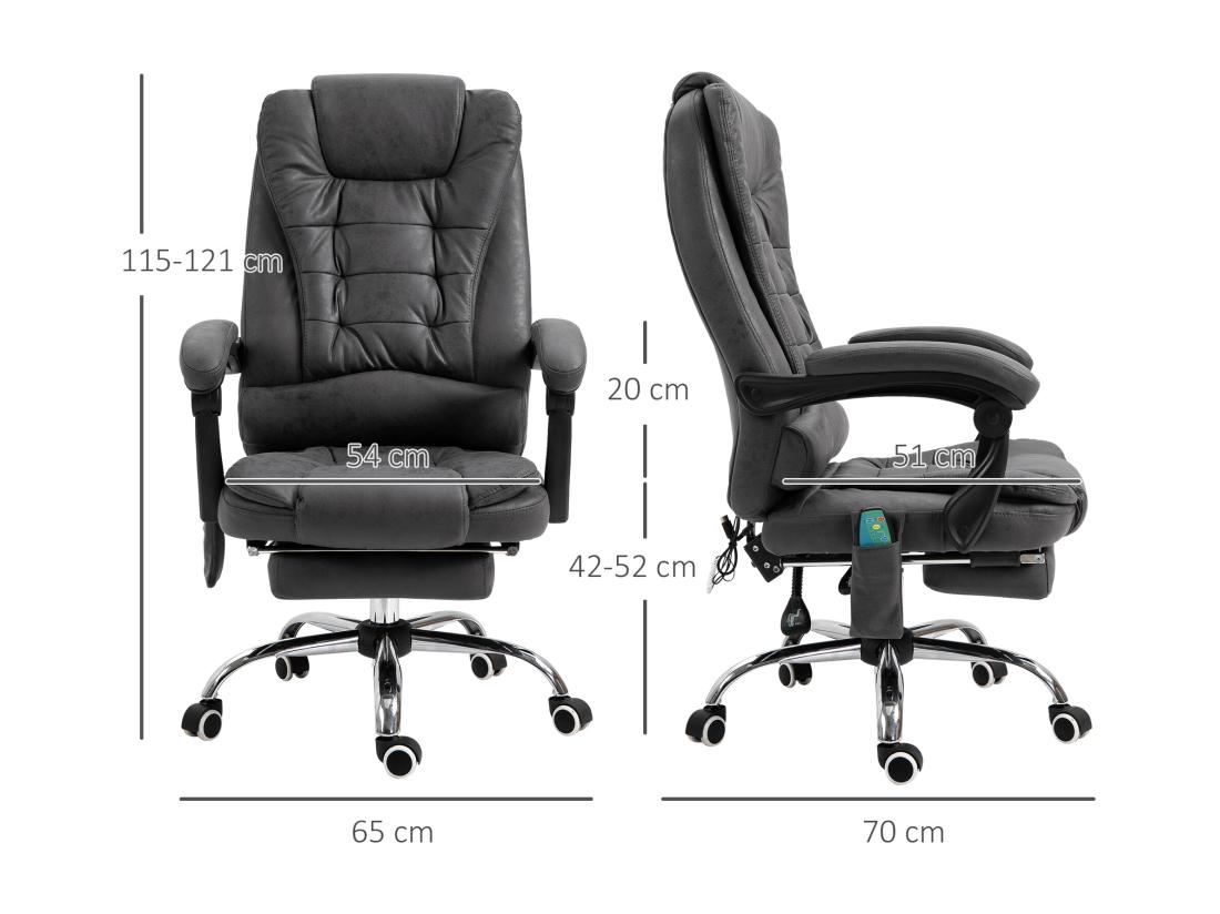 Vente Unique Fauteuil De Bureau Direction Massant Chauffant Hauteur Réglable Dossier Inclinable Tissu Gris
