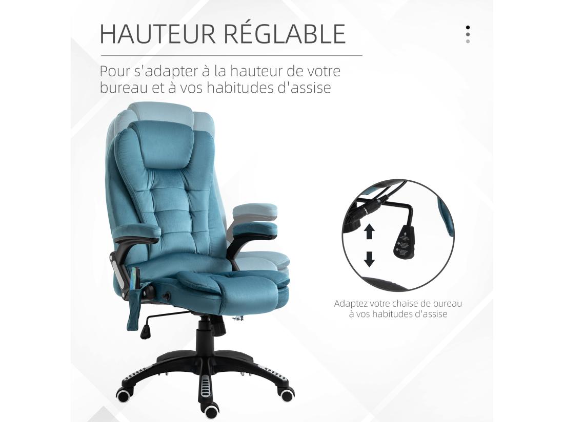 Vente Unique Fauteuil De Bureau Direction Massant Chauffant Hauteur Réglable Dossier Inclinable Toile De Lin Bleu