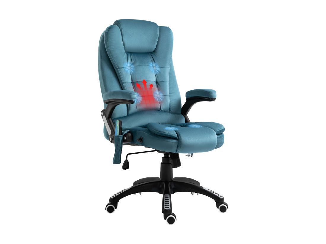 Vente Unique Fauteuil De Bureau Direction Massant Chauffant Hauteur Réglable Dossier Inclinable Toile De Lin Bleu