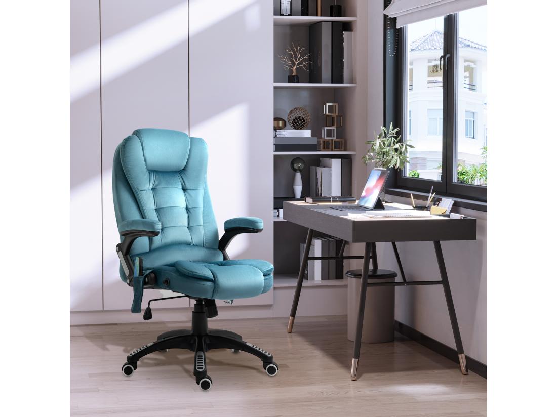 vente unique Fauteuil de bureau direction massant chauffant hauteur réglable dossier inclinable toile de lin bleu