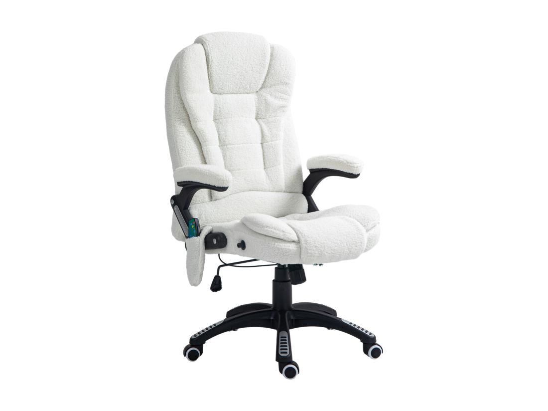 Vente Unique Fauteuil De Bureau Direction Massant Chauffant Hauteur Réglable Dossier Inclinable Effet Laine Bouclée Blanc