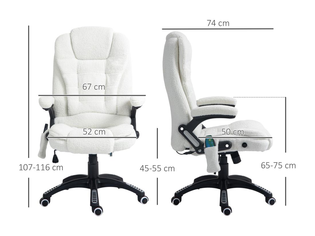 Vente Unique Fauteuil De Bureau Direction Massant Chauffant Hauteur Réglable Dossier Inclinable Effet Laine Bouclée Blanc