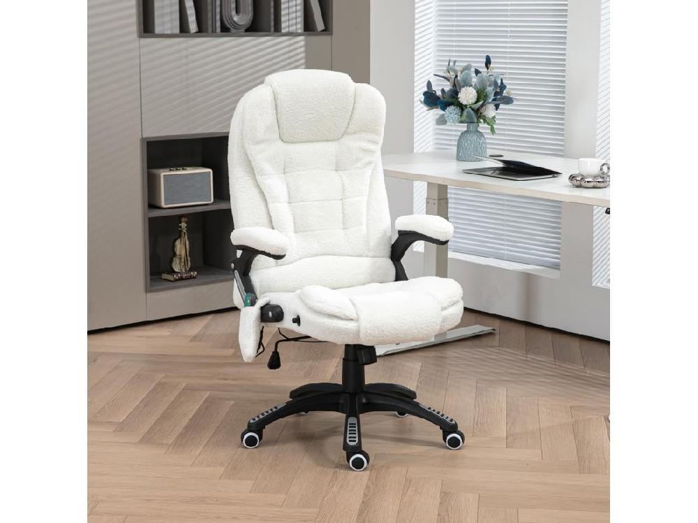 vente unique Fauteuil de bureau direction massant chauffant hauteur réglable dossier inclinable effet laine bouclée blanc
