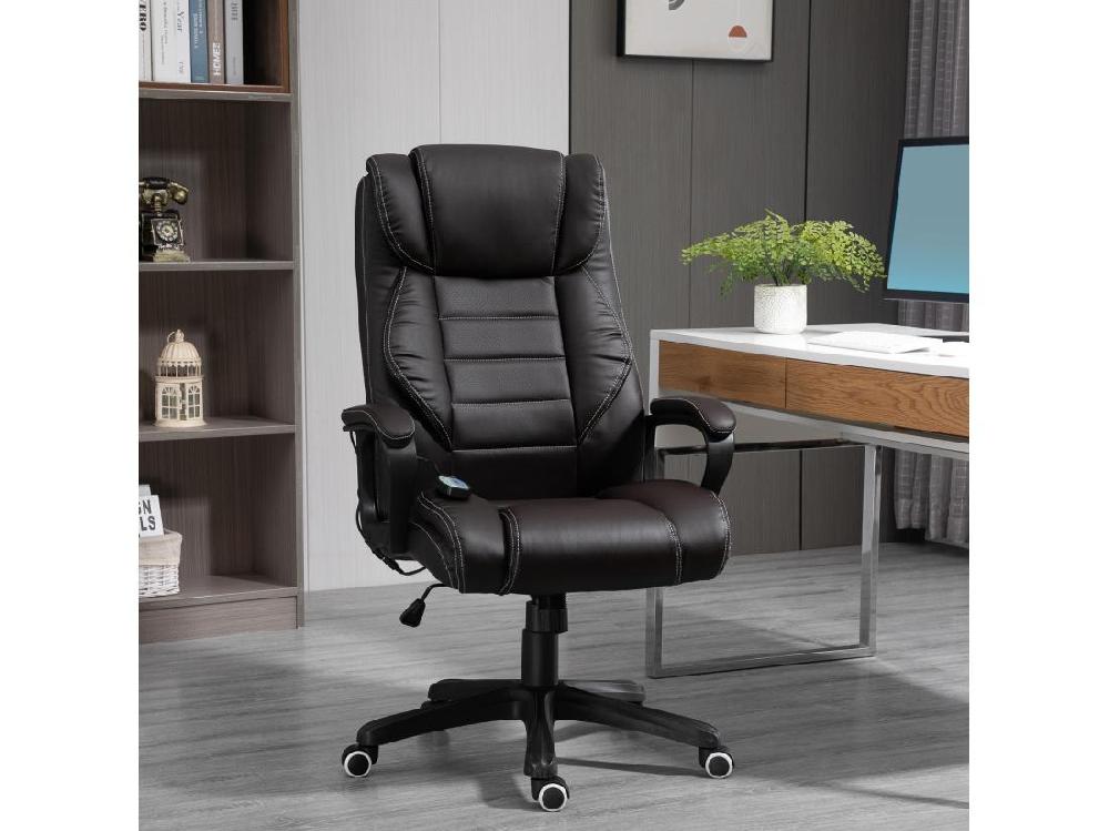 Vente Unique Fauteuil De Bureau Direction Massant Grand Confort Hauteur Réglable Fonction Dossier à Bascule Revêtement Synthétique Chocolat