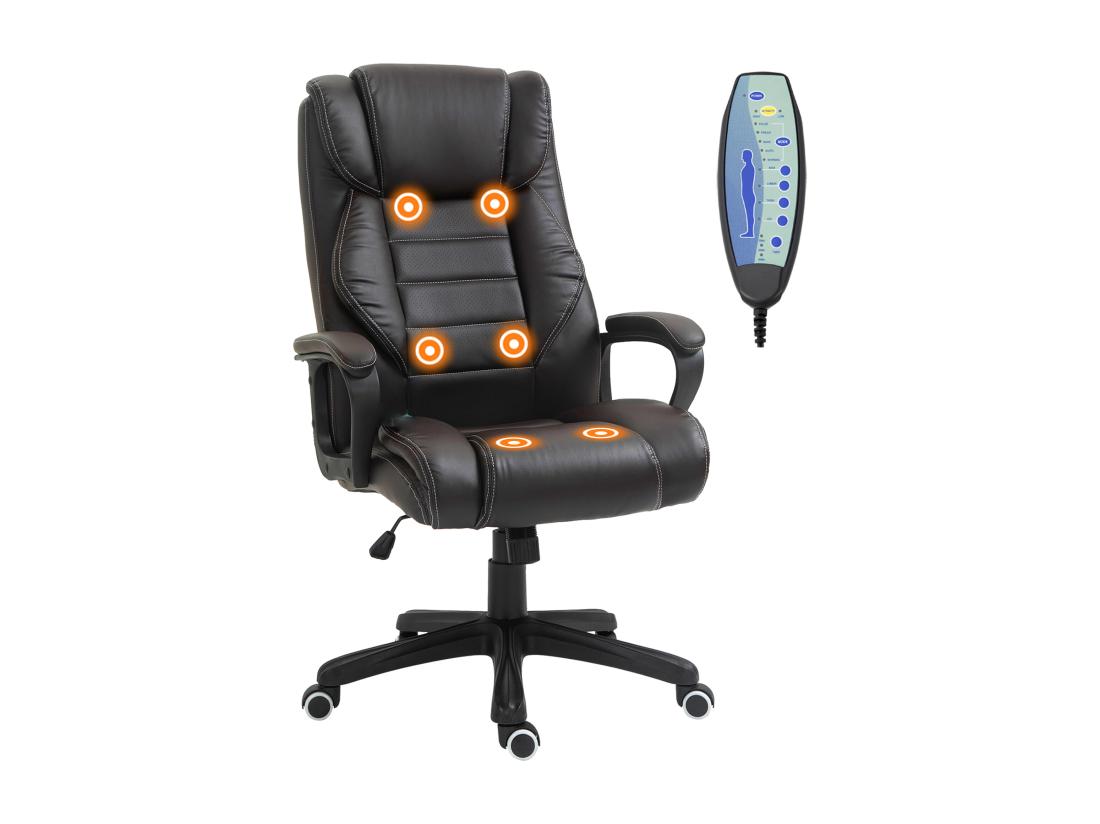 Vente Unique Fauteuil De Bureau Direction Massant Grand Confort Hauteur Réglable Fonction Dossier à Bascule Revêtement Synthétique Chocolat