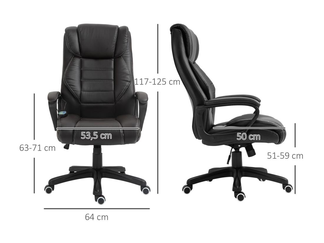 Vente Unique Fauteuil De Bureau Direction Massant Grand Confort Hauteur Réglable Fonction Dossier à Bascule Revêtement Synthétique Chocolat