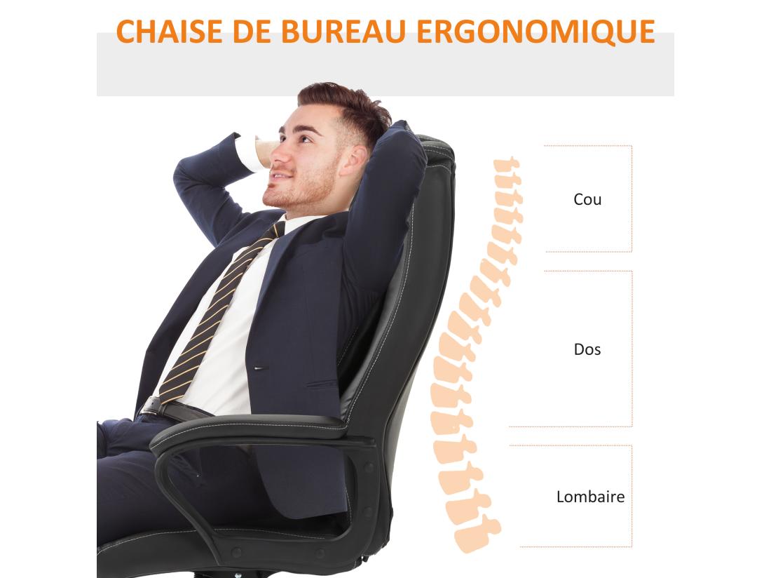 Vente Unique Fauteuil De Bureau Direction Massant Grand Confort Hauteur Réglable Fonction Dossier à Bascule Revêtement Synthétique Chocolat