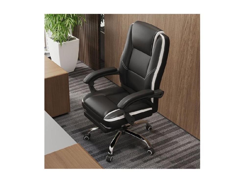 vente unique Fauteuil de bureau en simili avec repose pieds "Maissa" - Blanc/Noir