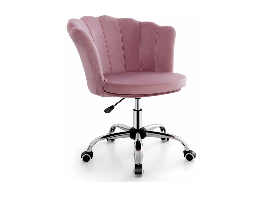 vente unique Fauteuil de Bureau en Velours avec 5 Roues Universelles Chaise de Coiffeuse avec Hauteur Réglable Chaise Salon Rembourrée Pivotante Forme de Coquillage pour Salon Chambre Bureau (Rose)