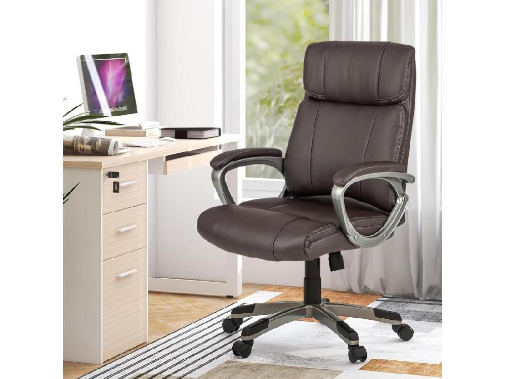 Vente Unique Fauteuil De Bureau Ergonomique Chaise De Bureau En Cuir PU à Bascule Hauteur Réglable Fauteuil De Gamer Chaise De Travail Pivotant Charge Maximale 160 Kg Marron