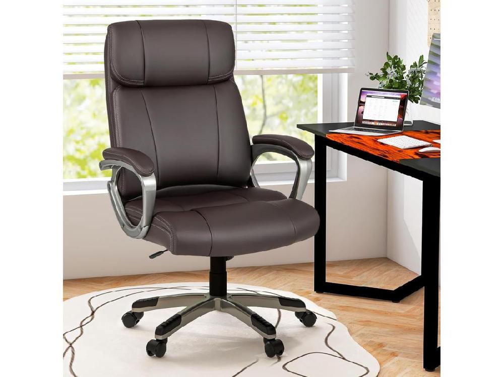 vente unique Fauteuil de Bureau Ergonomique Chaise de Bureau en Cuir PU à Bascule Hauteur Réglable Fauteuil de Gamer Chaise de Travail Pivotant Charge Maximale 160 kg Marron