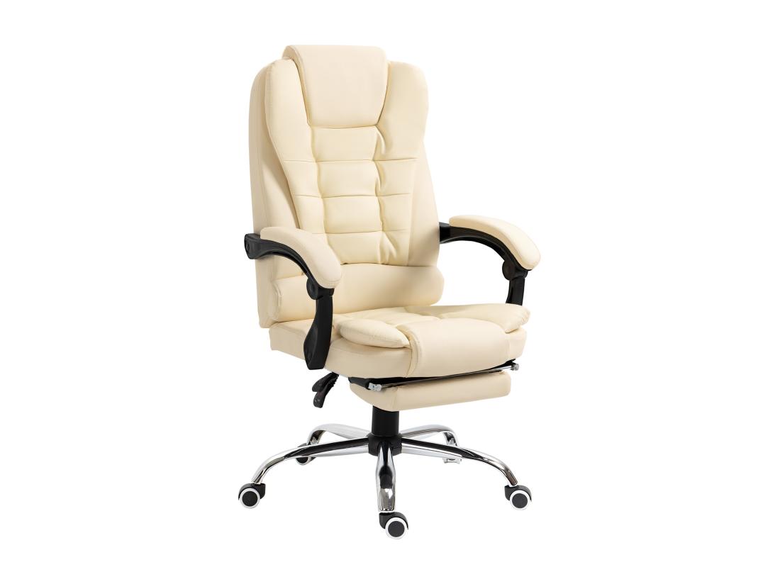 Vente Unique Fauteuil De Bureau Fauteuil Manager Grand Confort Réglable Dossier Inclinable Repose-pied Revêtement Synthétique Crème