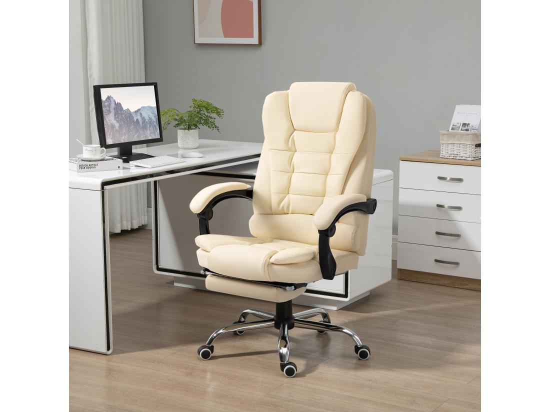 vente unique Fauteuil de bureau fauteuil manager grand confort réglable dossier inclinable repose-pied revêtement synthétique crème