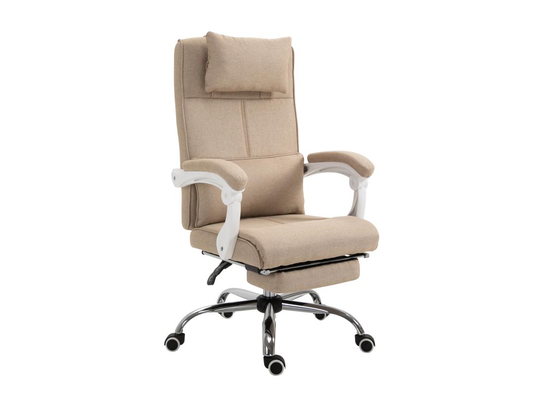 Vente Unique Fauteuil De Bureau Manager Grand Confort Repose-pied Tétière Intégrés Dossier Inclinable Lin Beige