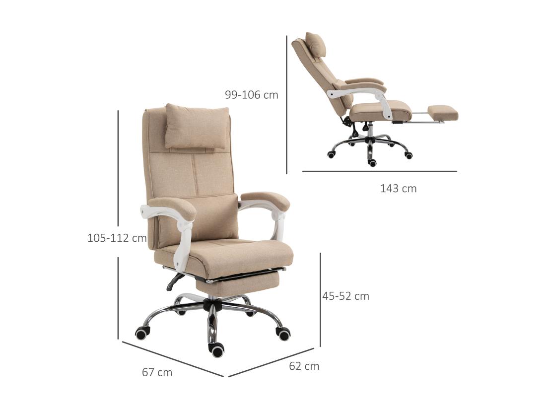 Vente Unique Fauteuil De Bureau Manager Grand Confort Repose-pied Tétière Intégrés Dossier Inclinable Lin Beige
