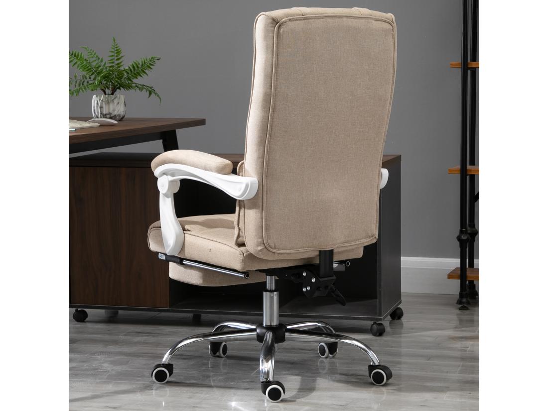 Vente Unique Fauteuil De Bureau Manager Grand Confort Repose-pied Tétière Intégrés Dossier Inclinable Lin Beige