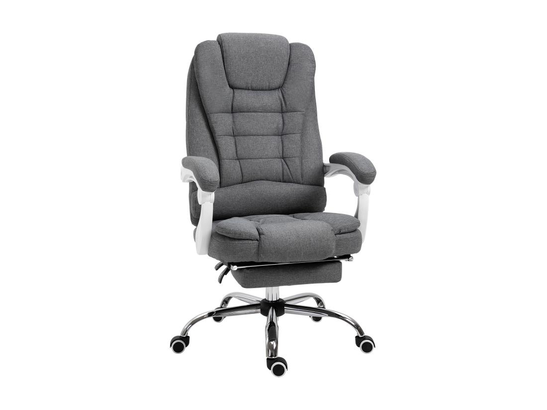 Vente Unique Fauteuil De Bureau Manager Grand Confort Repose-pied Dossier Inclinable Accoudoirs Rembourrés Tissu Aspect Lin Gris