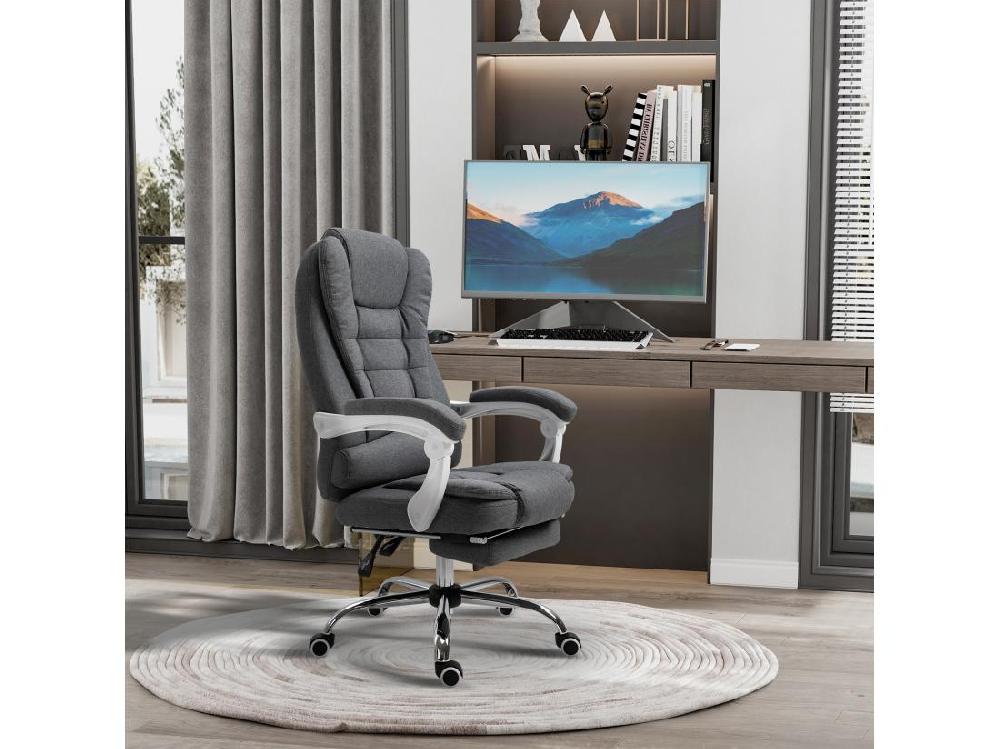 Vente Unique Fauteuil De Bureau Manager Grand Confort Repose-pied Dossier Inclinable Accoudoirs Rembourrés Tissu Aspect Lin Gris