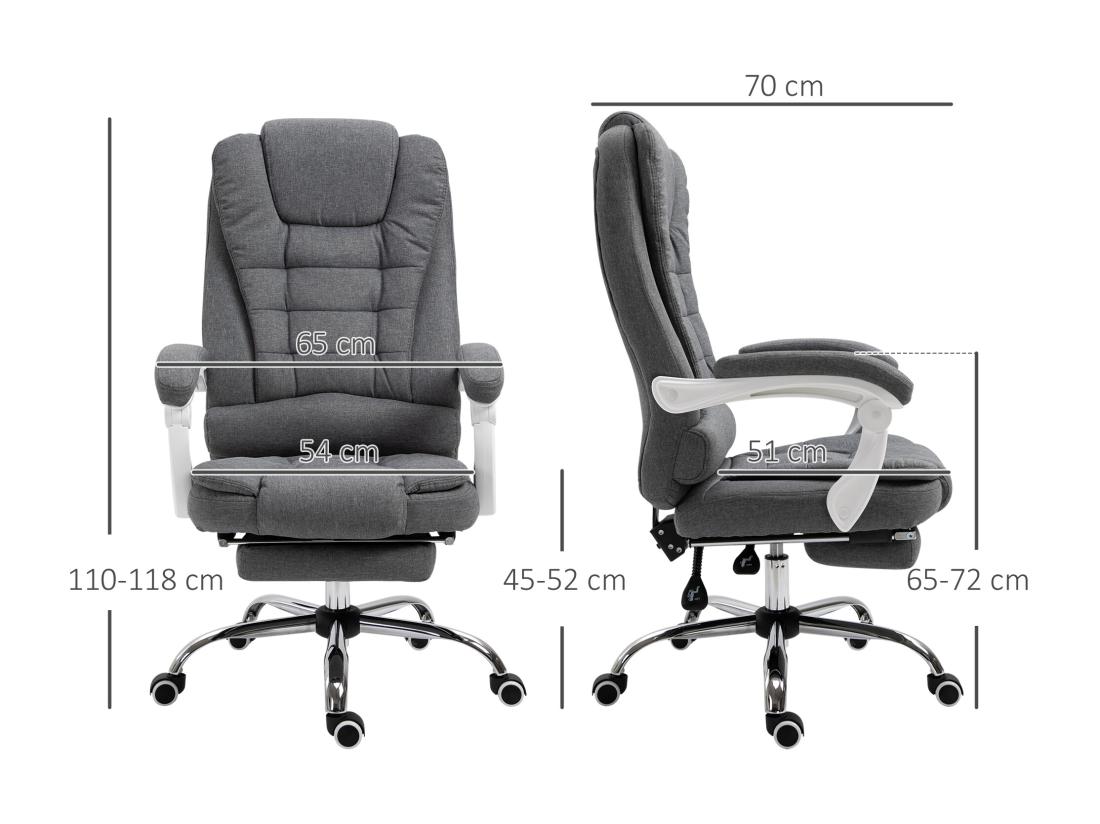 Vente Unique Fauteuil De Bureau Manager Grand Confort Repose-pied Dossier Inclinable Accoudoirs Rembourrés Tissu Aspect Lin Gris