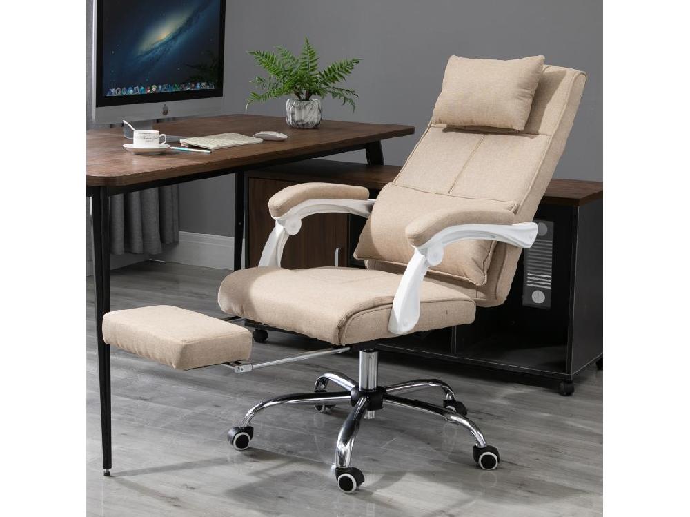 vente unique Fauteuil de bureau manager grand confort repose-pied tétière intégrés dossier inclinable lin beige
