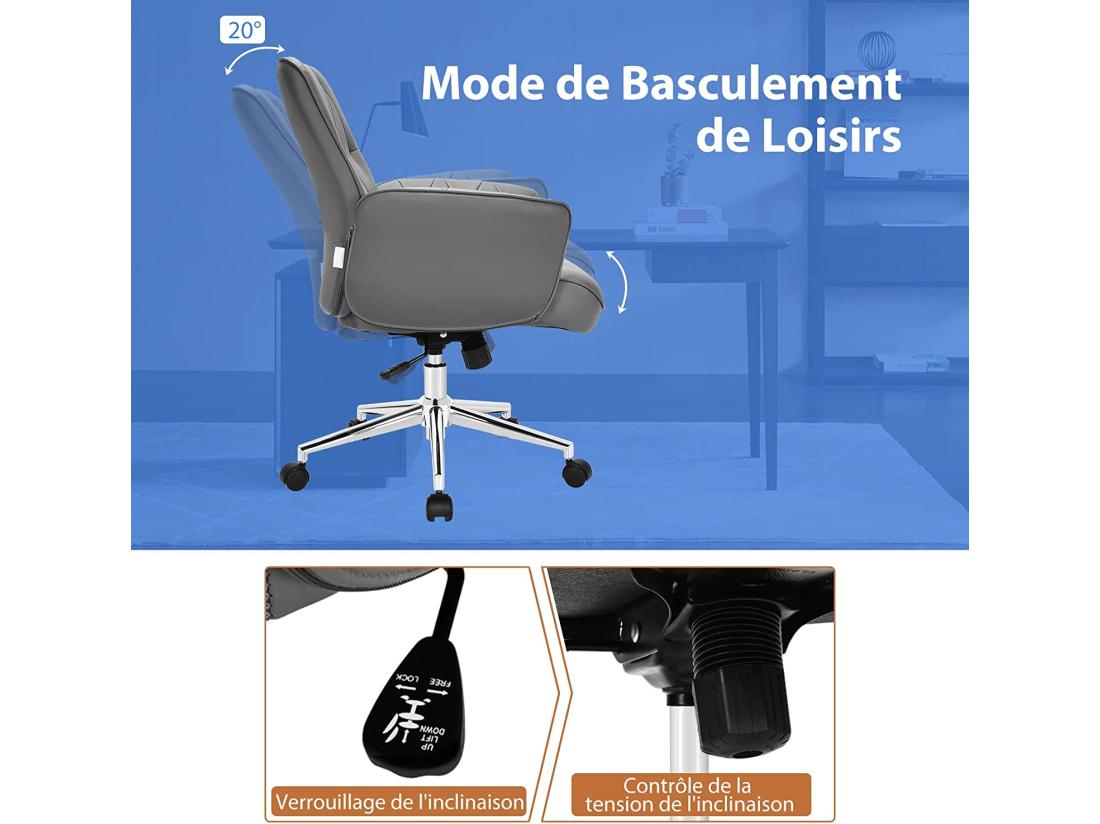 Vente Unique Fauteuil De Bureau Moderne En Cuir PU Chaise Siège De Bureau à Bascule Réglable En Hauteur Accoudoirs Rembourrés Pour Les Jeux Et Le Travail