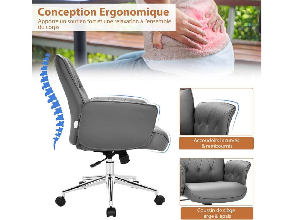 Vente Unique Fauteuil De Bureau Moderne En Cuir PU Chaise Siège De Bureau à Bascule Réglable En Hauteur Accoudoirs Rembourrés Pour Les Jeux Et Le Travail