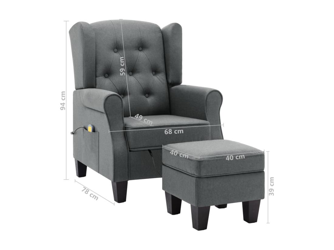Vente Unique Fauteuil De Massage Avec Repose-pied Gris Clair Tissu