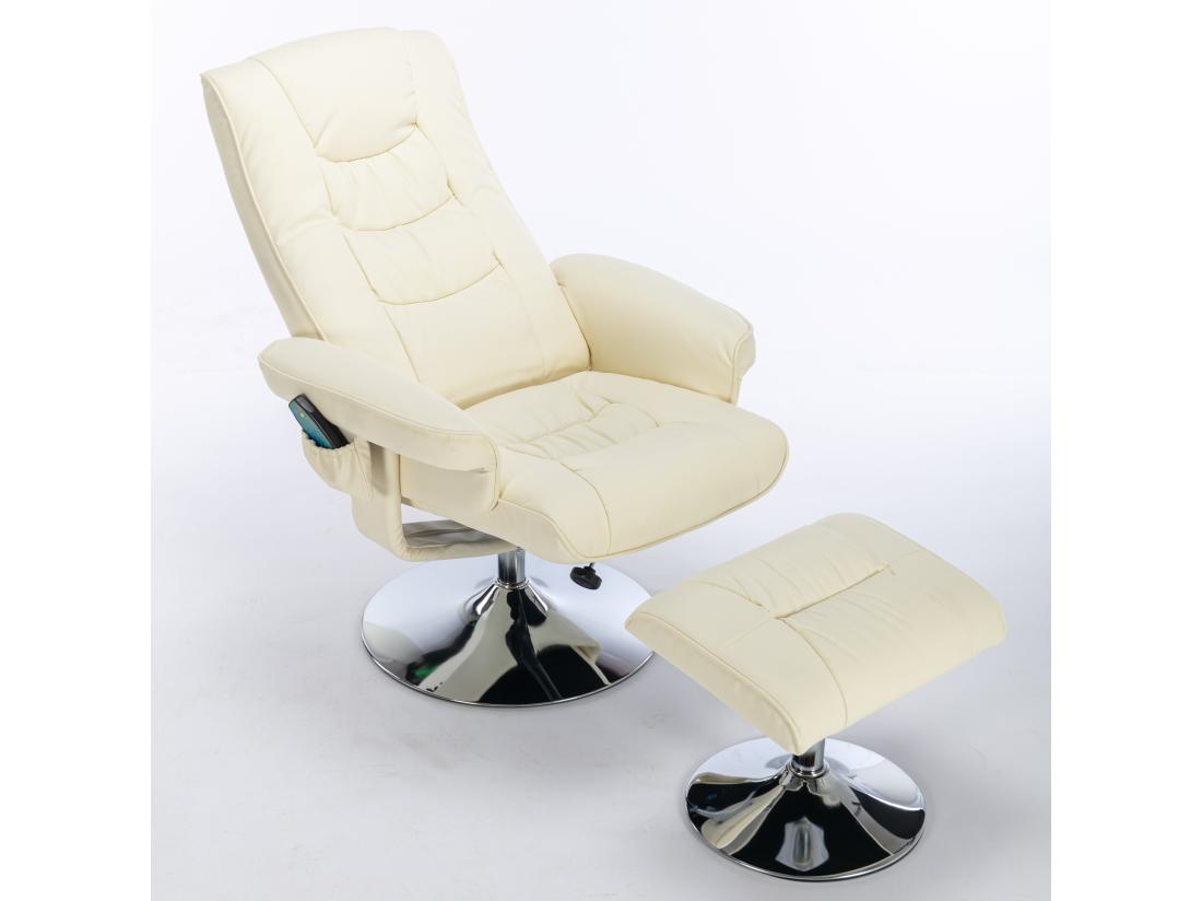 Vente Unique Fauteuil De Massage En Cuir Pu Avec Repose-pieds Beige D79 Cm×h106cm