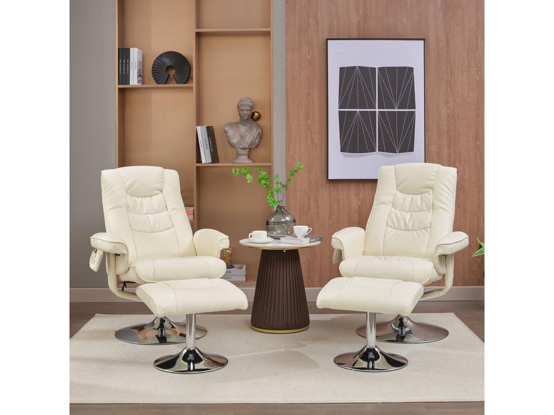 vente unique Fauteuil de massage en cuir pu avec repose-pieds beige d79 cm×h106cm