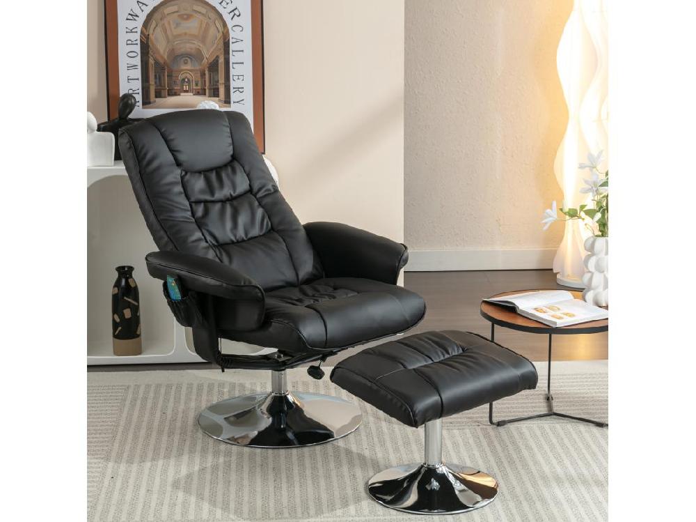 Vente Unique Fauteuil De Massage En Cuir Pu Avec Repose-pieds Noir D79 Cm×h106cm