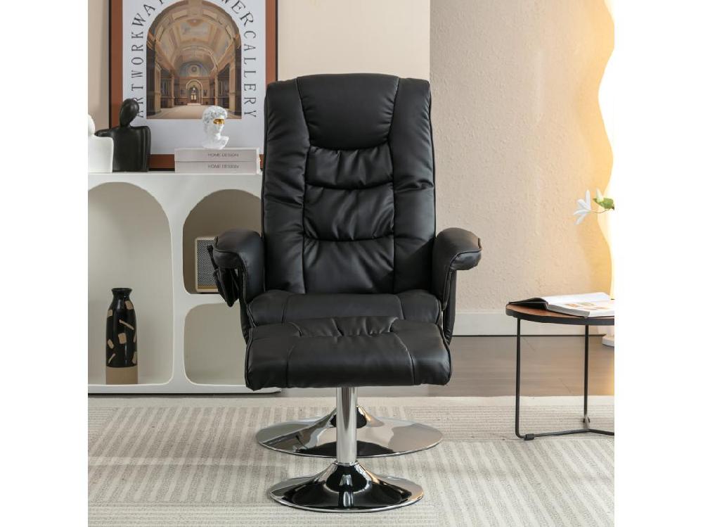 Vente Unique Fauteuil De Massage En Cuir Pu Avec Repose-pieds Noir D79 Cm×h106cm