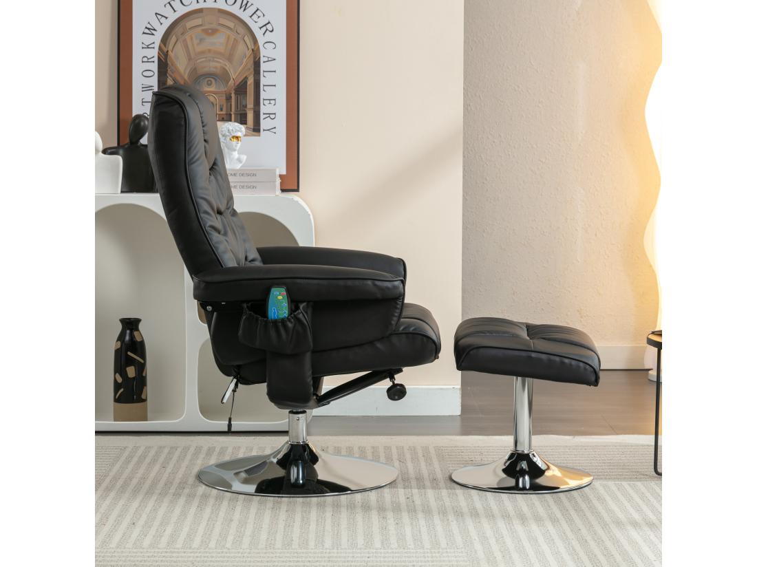 Vente Unique Fauteuil De Massage En Cuir Pu Avec Repose-pieds Noir D79 Cm×h106cm
