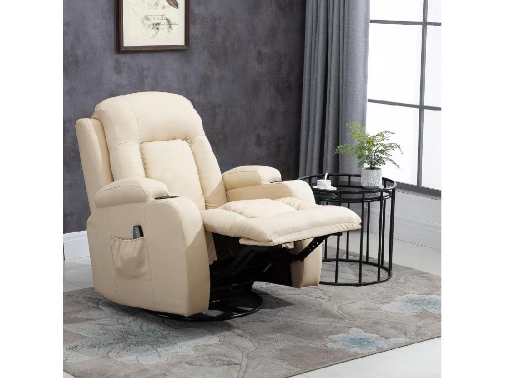 Vente Unique Fauteuil De Massage Et Relaxation électrique Chauffant Inclinable Manuellement Repose-pied Télécommande Crème