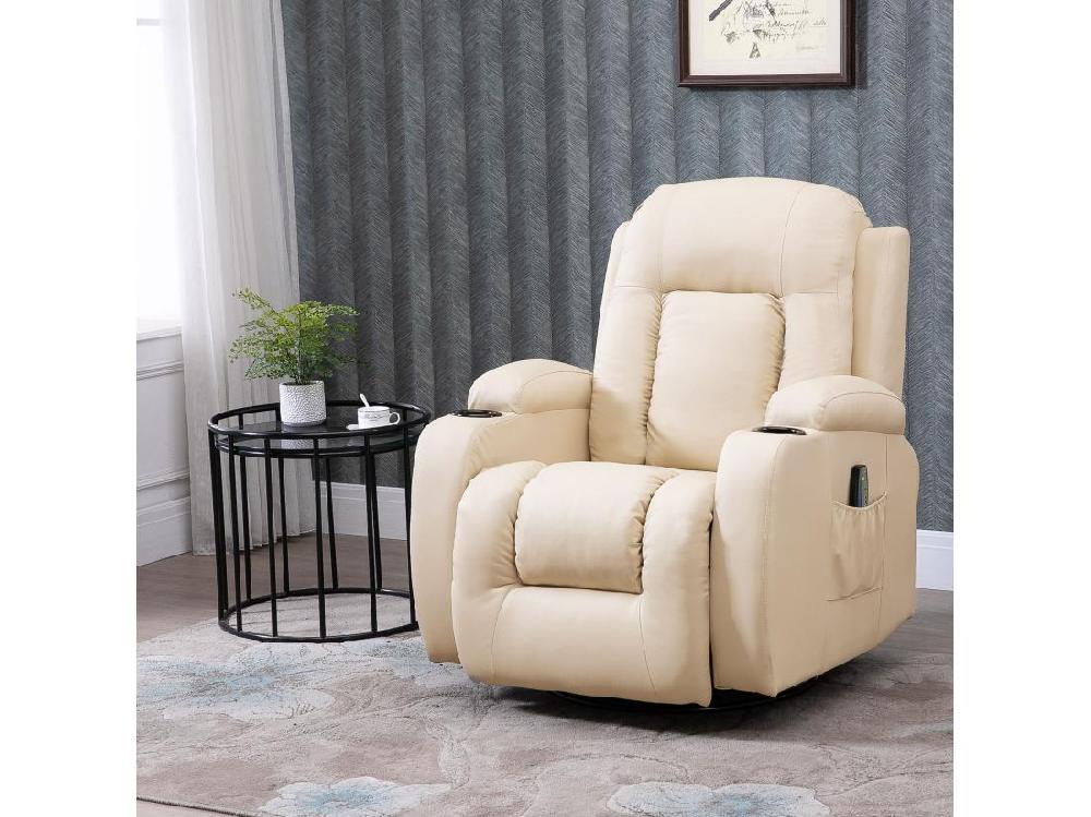 Vente Unique Fauteuil De Massage Et Relaxation électrique Chauffant Inclinable Manuellement Repose-pied Télécommande Crème