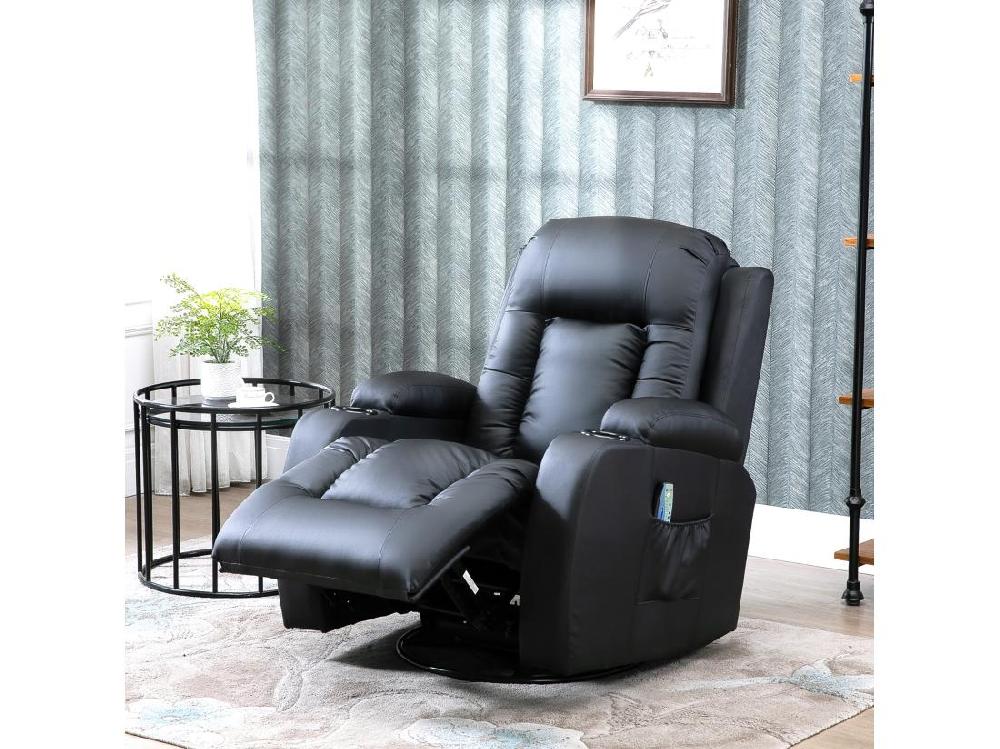 Vente Unique Fauteuil De Massage Et Relaxation électrique Chauffant Inclinable Manuellement Repose-pied Télécommande Noir