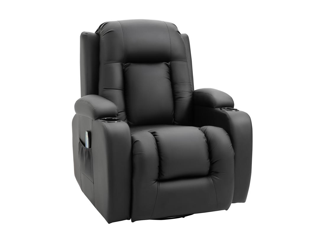vente unique Fauteuil de massage et relaxation électrique chauffant inclinable manuellement repose-pied télécommande noir