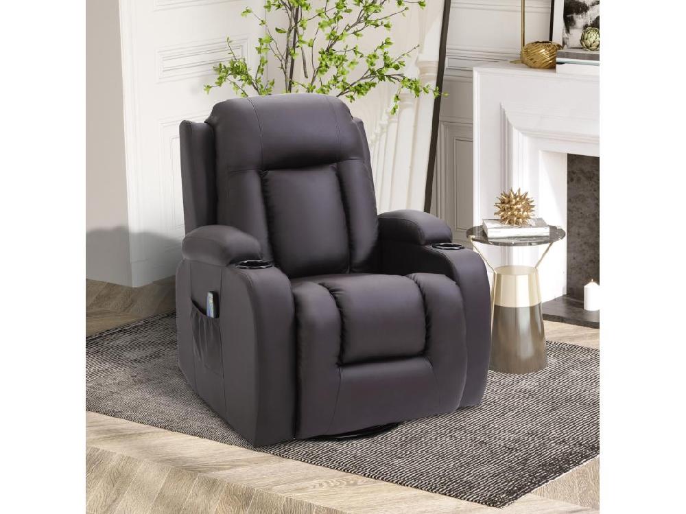 Vente Unique Fauteuil De Massage Et Relaxation électrique Chauffant Inclinable Manuellement Repose-pied Télécommande Chocolat