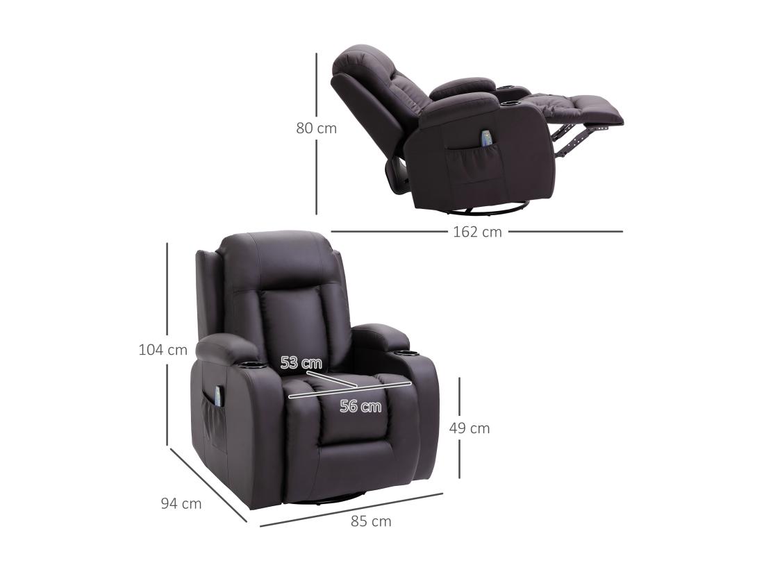 Vente Unique Fauteuil De Massage Et Relaxation électrique Chauffant Inclinable Manuellement Repose-pied Télécommande Chocolat