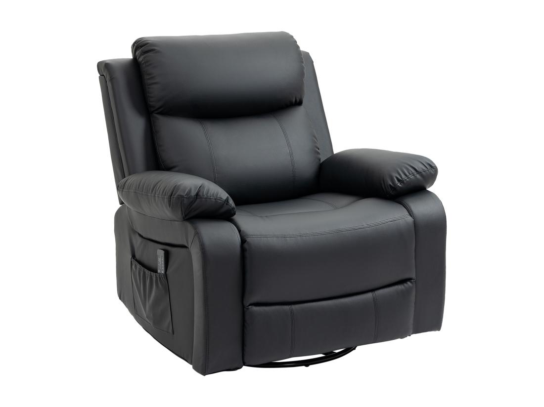 Vente Unique Fauteuil De Massage Et Relaxation électrique Inclinable Pivotant Repose-pied Télécommande Noir