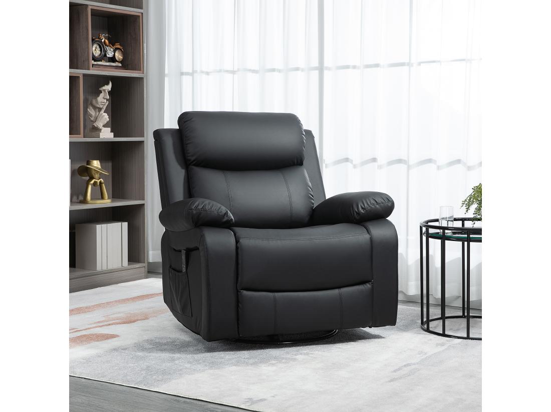 vente unique Fauteuil de massage et relaxation électrique inclinable pivotant repose-pied télécommande noir