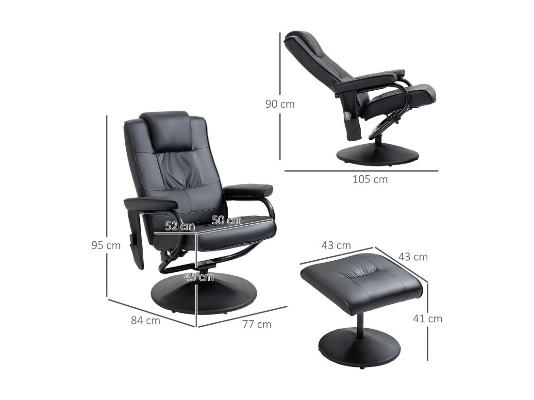 Vente Unique Fauteuil De Massage Et Relaxation électrique Pivotant Inclinable Avec Repose-pied Revêtement Synthétique Noir